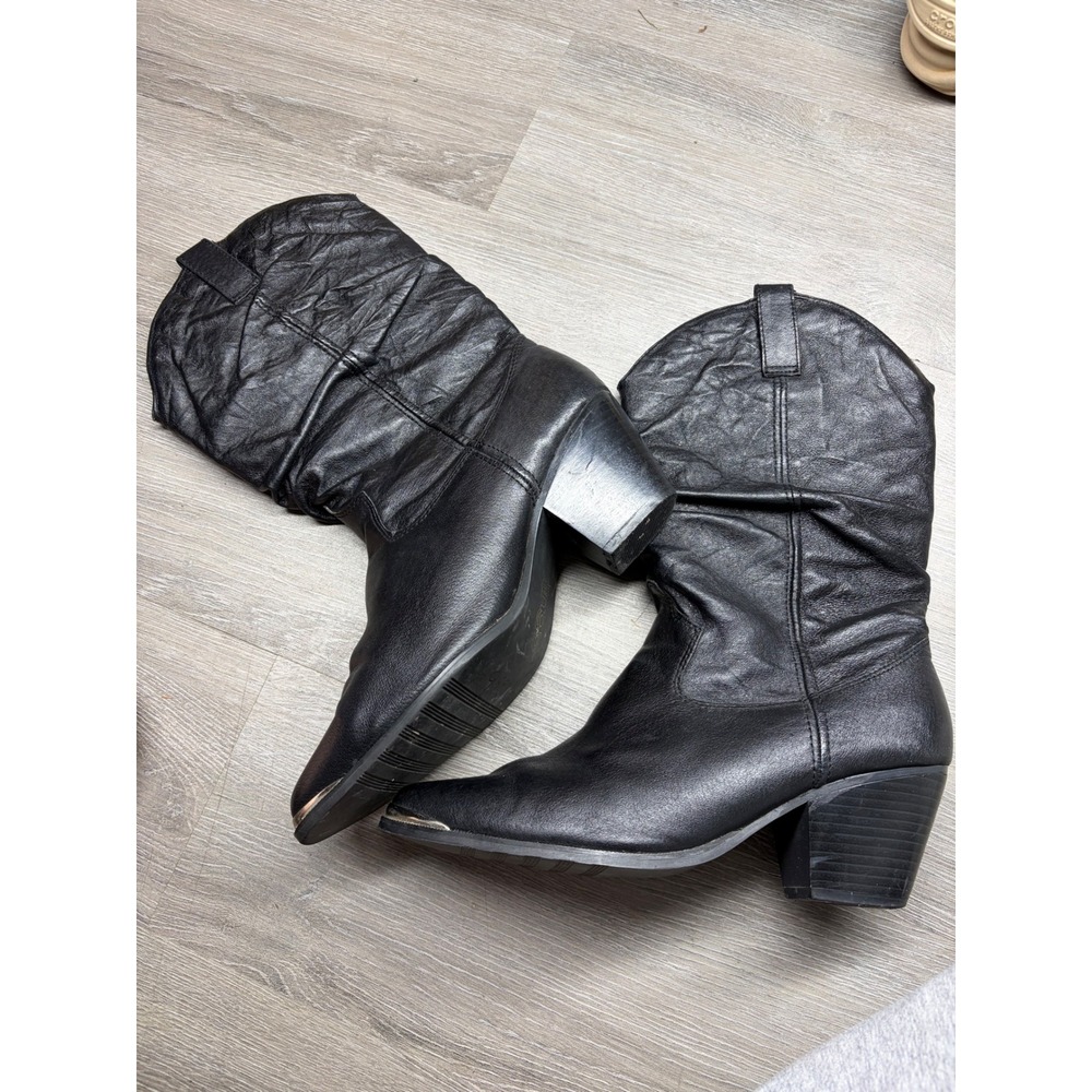 Dingo Womens Black Leather Slouch Western Boots Metal Toe DI 522 Size 9 M